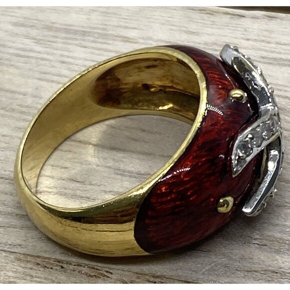 Hidalgo 18K 750 Yellow Gold Diamond Enamel Ring Size 6.5 - Picture 8 of 10